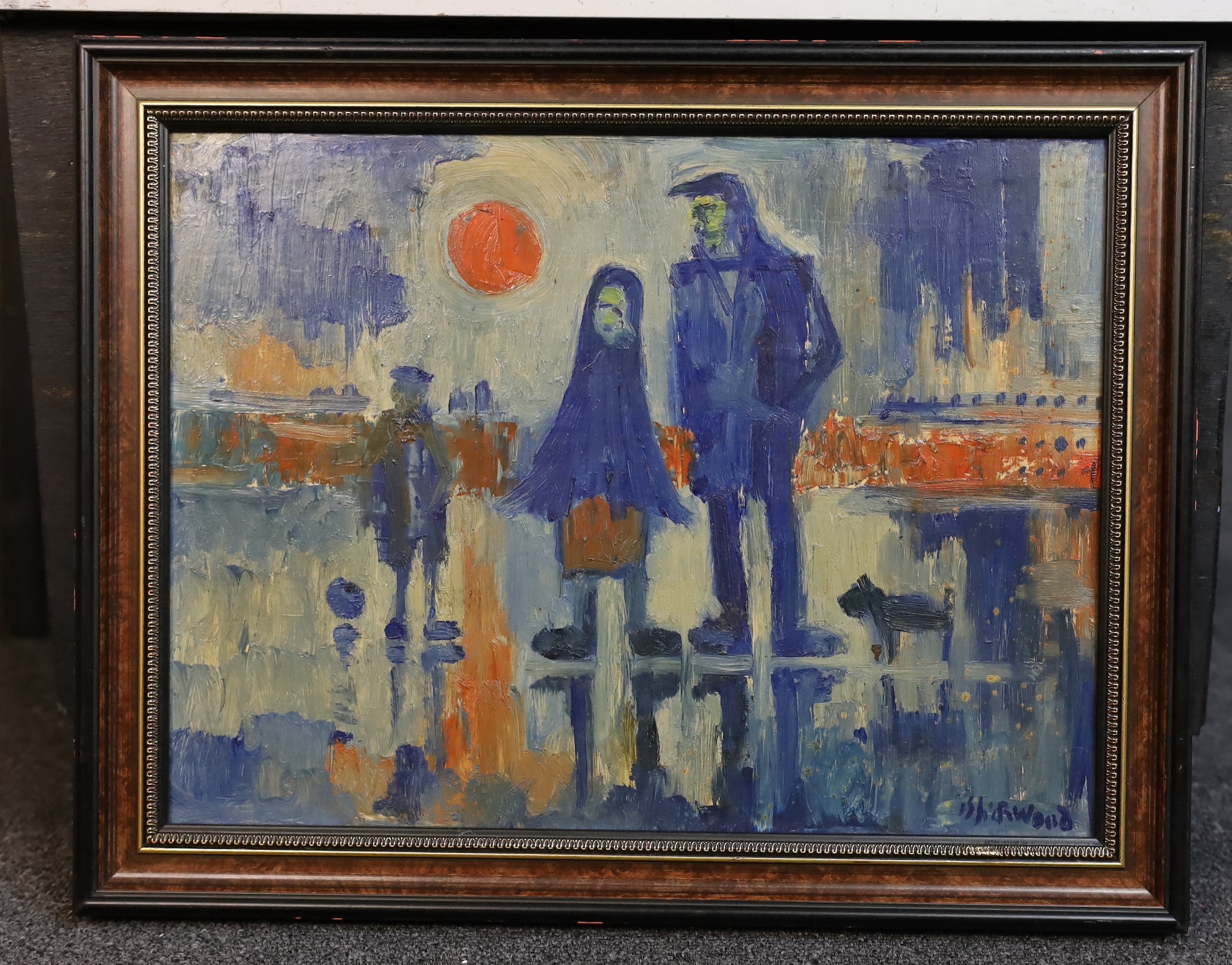 James Lawrence Isherwood (British, 1917-1989), 'Rain Reflections, Wigan Shawl', oil on board, 29 x 38cm
